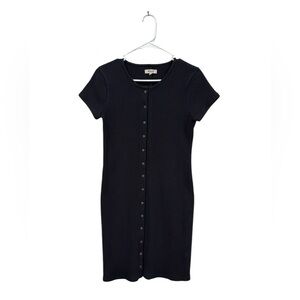 Madewell Black Button-Front Ribbed Mini Dress Size Sm EUC